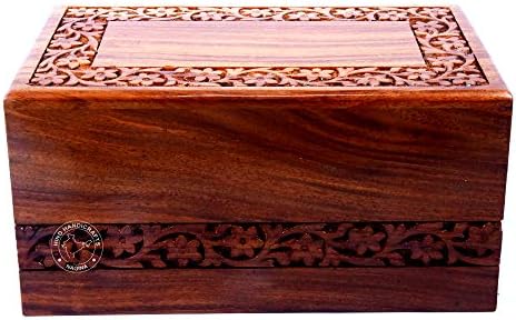 Artesanais traseiros feitos à mão e de bordas de pau -rosa artesanais que gravam caixa de cremação de madeira/urnas