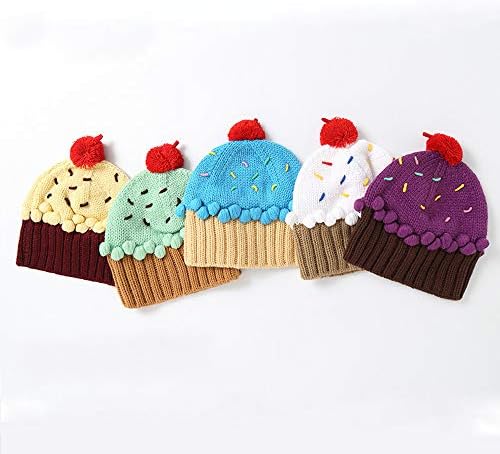 Xinqiao unissex Kids Cupcake Beanie Cartoon Knitting Hat por 3-8 anos meninos meninas