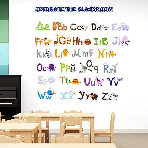 Adesivos de parede para crianças do alfabeto animal adesivos de parede coloridos ABC Decalques de parede, adesivos de bebê decorativos para sala de jogos, sala de aula, quarto de berçário