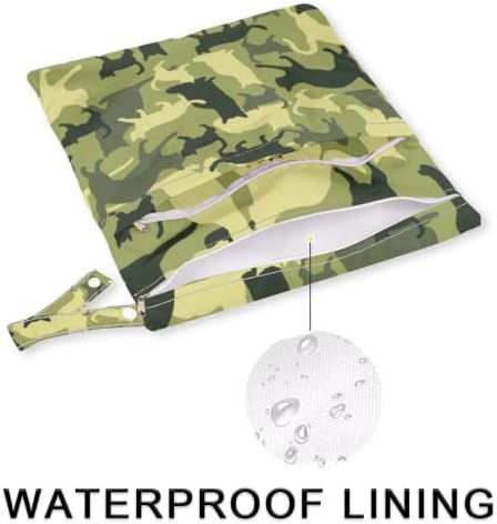 Gato camuflagem 2pcs impermeável bolsa molhada molhado lave lavável bolsa de pano de bebê com dois bolsos com zíper para roupas de banho viajar piscina de biquíni de biquíni ginástica
