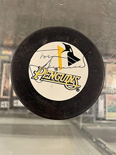 Tom Barrasso Pittsburgh Mario Lemieux Penguins assinou o Puck Official JSA - Pucks de NHL autografados