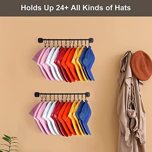 Rack de chapéu de Hydermus para parede 24 Caps de beisebol Organizador de chapéu de metal moderno com 24 clipes