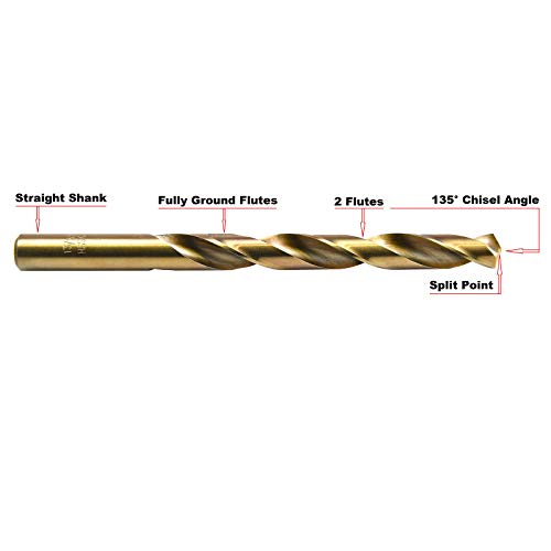 Maxtool 15/64 5pcs Identical Jobber Comprimento de comprimento HSS M35 Twist Drill Bits 5% Cobalt Ferrills de haste direta de ouro totalmente moídos; JBF35G10R15P5