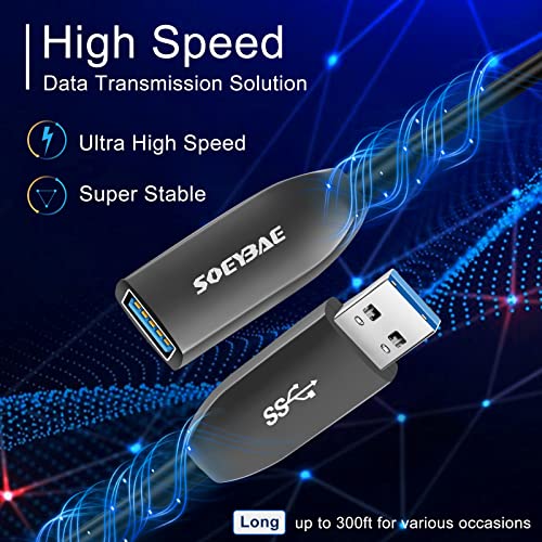 SOEYBAE USB 3.0 CABO DE EXTENSÃO 15 pés/5m, cabo de fibra USB 3.0 A-MASE A-MASE A FEMALE A alta velocidade 5 Gbps Cordão de extensor de transferência de dados, compatível com USB 2.0