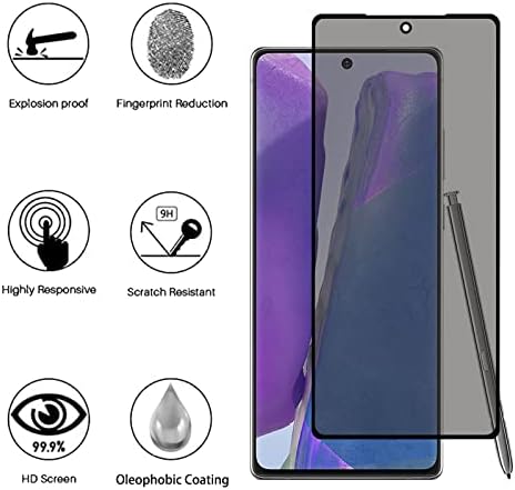 Protetor de tela de vidro temperado com privacidade de LCTong para o Samsung Galaxy Note 20 5G, 9H Drazidade,