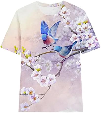 Camiseta feminina outono de verão de manga curta Crew e pescoço pássaro floral brunch gráfico de camiseta