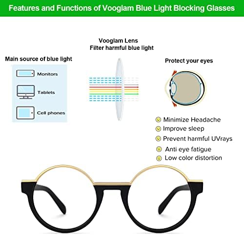 Vooglam Round Blue Light Blocking Glasses para homens homens anti -UV Eyewear Latina