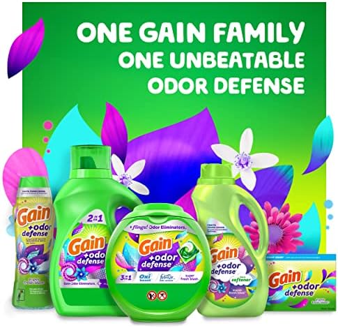 Gain Flings Detergente PACs com defesa de odor, Super Fresh He 3in1 Detergente PACS com febreze