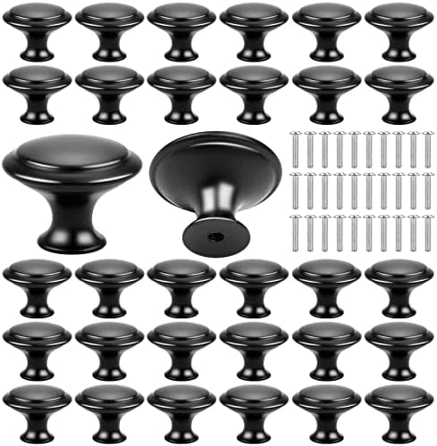 Fansunta 30 peças 1-1/5 polegadas Butalha de armário preto Maçaneta Maçaneta de cozinha botões
