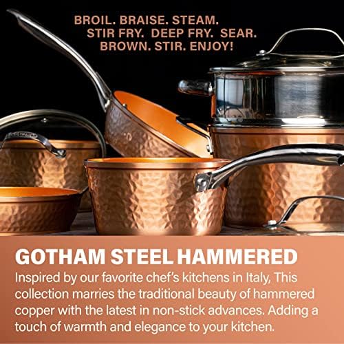 Frigideira sem pau de Gotham Steel com tampa com frigideira de cerâmica de 14 ”, pan de indução Pan e Gotham