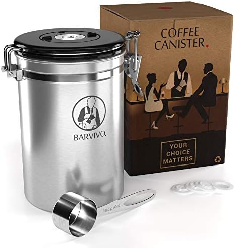 Lata de café Barvivo para café moído e grãos de café - recipiente de café hermético com válvula de