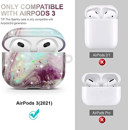 Airpods compatíveis com ICEMODO Caso de 3ª geração 2021, caixa de textura de mármore glitter translúcida para