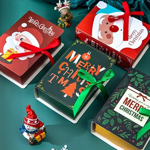 ABAODAM 4 PCS Ribbon Cookie Gift Santa Party Christmas para casos em casa Candy Paper Pastry Containers embrulhando favores da padaria dando um recipiente alegre com doces de férias de Claus Xmas