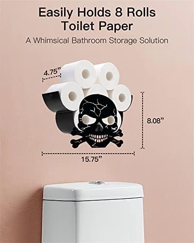 Plante de papel para o banheiro de caveira de açúcar, prateleira de papel de parede de parede preto engraçado rack de armazenamento de papel, banheiro de decoração de arte de parede para 8 rolos