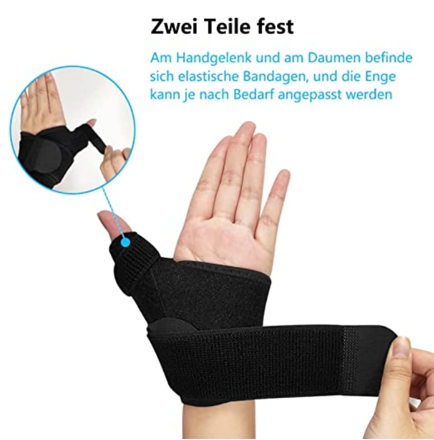 Salnta para o polegar de bandagem estremeza do prolongamento do polegar para a direita e esquerda, suporte de polegar ajustável com 2 estabilizadores laterais da mola para a proteção do tendão da toca do polegar