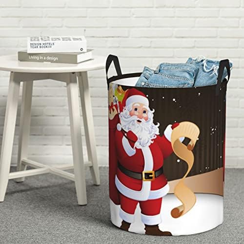 Papai Noel impressão de cesta de lavanderia grande com alça de alça de lavanderia de água dobrável para