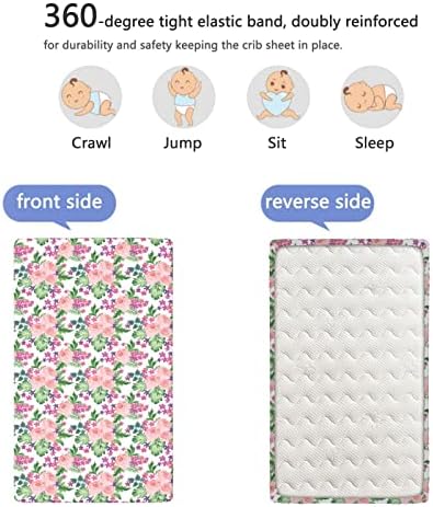 Mini-berço com tema rosa, lençóis de berço, lençóis de berço portáteis e respiráveis ​​lençóis de cama de menino ou garotas ou berçário, 24 x38, coral e multicolor