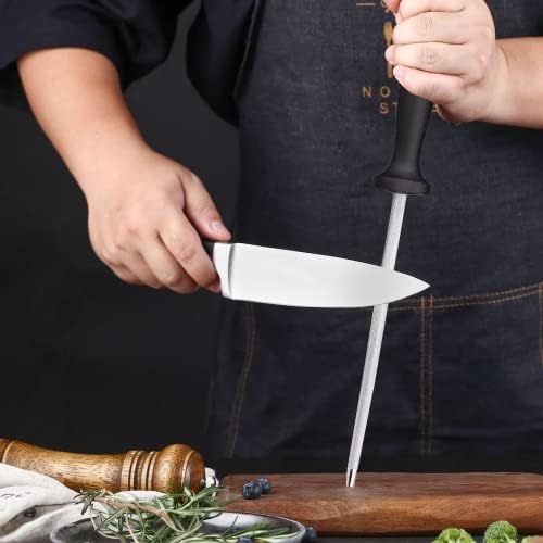 Haste de afiamento de faca de aço de cozinha profissional, bastão premium de faca de aço carbono, fácil de usar para facas e afiadores de haste
