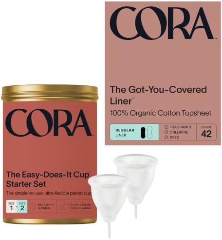 Cora menstrual do copo 1 e 2 + pacote de revestimento de período orgânico Cora