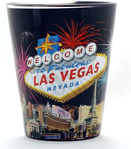 Las Vegas Nevada Black Welcome Sign fora do LV rosa dentro do vidro de shot