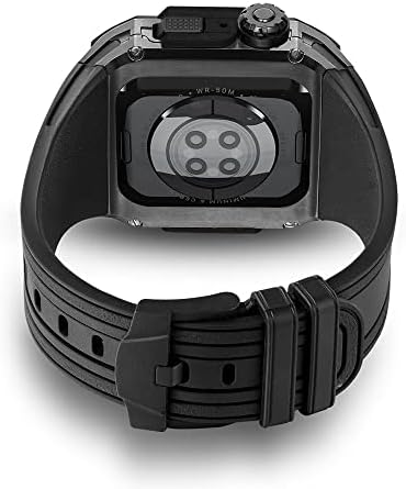 Kavju 44mm de 45 mm de estojo de fibra de carbono para Apple Watch Band Series 8 7 45mm kit de modificação para iwatch 6 5 4 44mm Sport Rubber Wrist Strap