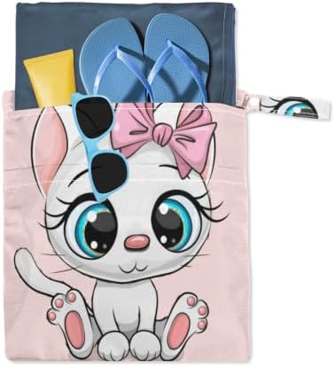 2pcs impermeável bolsa seca molhada kawaii desenho animado gato reutilizável lave lavável saco de fraldas