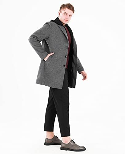 Lisskolo Men's Wool Blend sobretudo com comprimento de casaco com capuz destacável Comprimento do quadril
