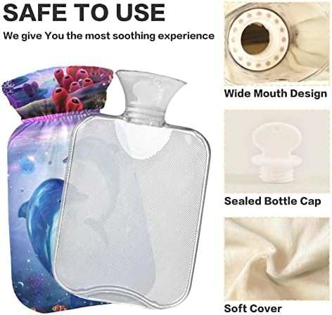 Garrafas de água quente com capa Dolphin Family Water Water Bag para alívio da dor, dores de cabeça nas costas,