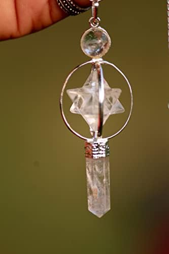 Jet Clear Quartz Spinning Merkaba Pendulum 2,5 polegadas Jet International Crystal Therapy 200 Page