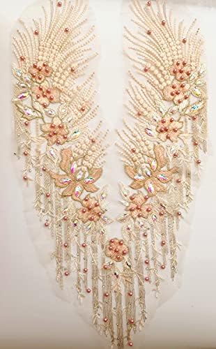 Slatiom strass com miçangas sofisticadas bordados de decote de renda floral bordada de colarinho de colarinho de colarinho de colarinho de colar
