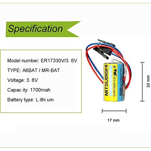 Howing 6 Pack MR-BAT ER17330V/3.6V Bateria de 1700mAh, A6BAT ER17330V 3.6V PLC Bateria de lítio para