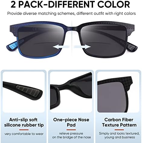 Cara 2 Pack Premium Bifocal Reading Sunglasses para homens, flexível TR90 Frame Frame Mulheres Sun