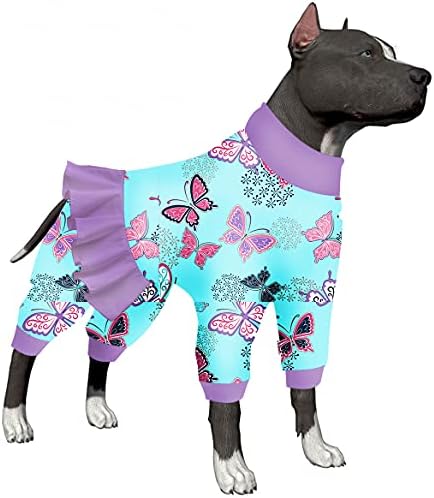 Lovinpet 75 lb Pijamas de cachorro - pós -cirurgia de pijamas de conforto, tecido elástico leve, asas de borboleta marinha estampa, pijama de cachorro grande, camiseta para vestidos de cachorro, xl rosa xl