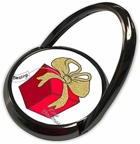 3drose Big Red Packet com um arco e tag dourados e dourados - anéis de telefone