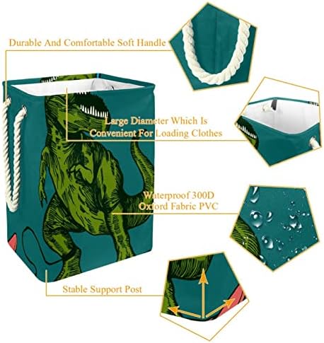 Sacos de armazenamento de cesta de lavanderia verde dinossauros embutidos com suportes destacáveis ​​cesto de