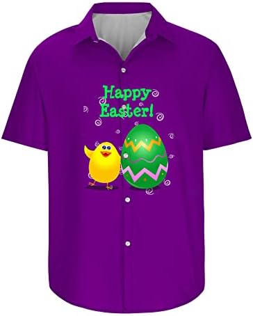 Camisas de boliche havaianas para homens felizes páscoa curta manga de manga ovo impressa na praia de praia camisa casual camisetas