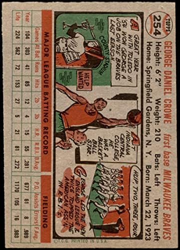 1956 Topps # 254 George Crowe Milwaukee Braves Dean's Cards 5 - Ex Braves