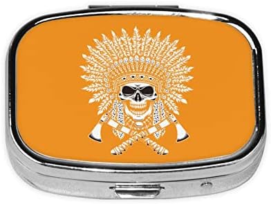 Caso de pílula da Skull Skull Skull da Indian American com Mirror Travel Friendly Compact Compact Compact Compact Pill Box