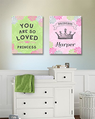 Girls personalizadas Princess Nursery Rhyme Canvas Decoração de parede - Você é tão amado - Crown & Floral Baby