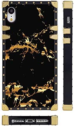 Caixa quadrada compatível com iPhone XR Gold Black Marble Luxo Elegante elegante TPU TPU Proteção à