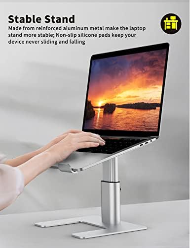 Laptop Ergopollo Stand para mesa, altura ajustável do suporte do computador, laptop ergonômico laptop riser, suporte de metal de alumínio compatível com 10 a 15,6 polegadas notebook PC, prata