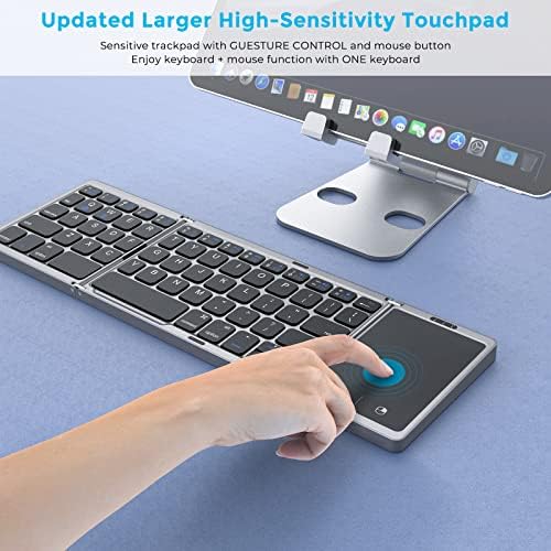 Seenda, teclado Bluetooth dobrável para viagens, teclado portátil sem fio de três dobras com touchpad, teclado