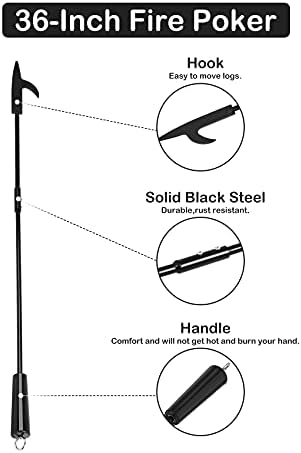 Stanbroil, 36 polegadas de aço preto lareira de incêndio Poker com alça resistente ao calor - ferramenta de acampamento interno e externo
