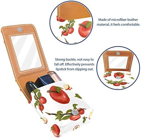 Mini maquiagem de Oryuekan com espelho, bolsa de embreagem Leatherette Lipstick Case, desenho animado adorável frutas