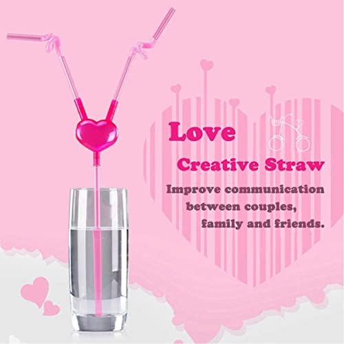 4 PCs Creative Double Double Straws Heart Straw Straw Reutilable canudos fofos canudos criativos engraçados para festa de aniversário, carnavais, Dia dos Namorados, Engajamento do Casamento