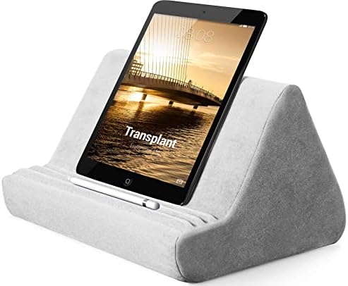 Travesseiro de suporte de tablet macio com bolso, suporte de almofada de tablet, 3 ângulo de visualização ajustável, suporte de suporte preguiçoso para sofá de cama, compatível com iPads tablets ereaders smartphones livros revistas