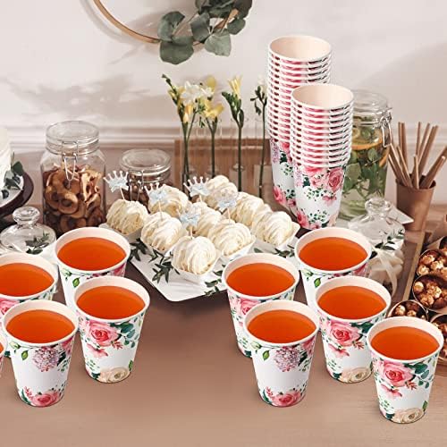 Geenterailie 60 PCs 12 onças de chá de papel xícaras de papel floral copos de papel descartável suprimentos