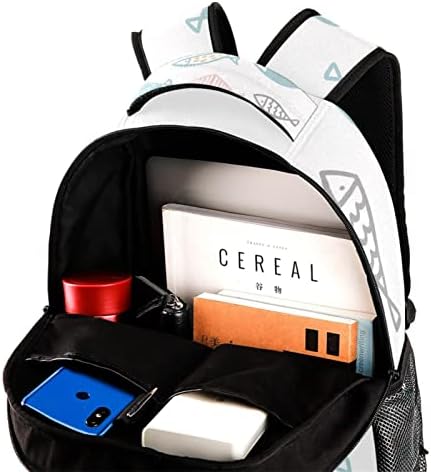 Fish White Backpack da escola casual fofa para meninos adolescentes, bookbag para homens