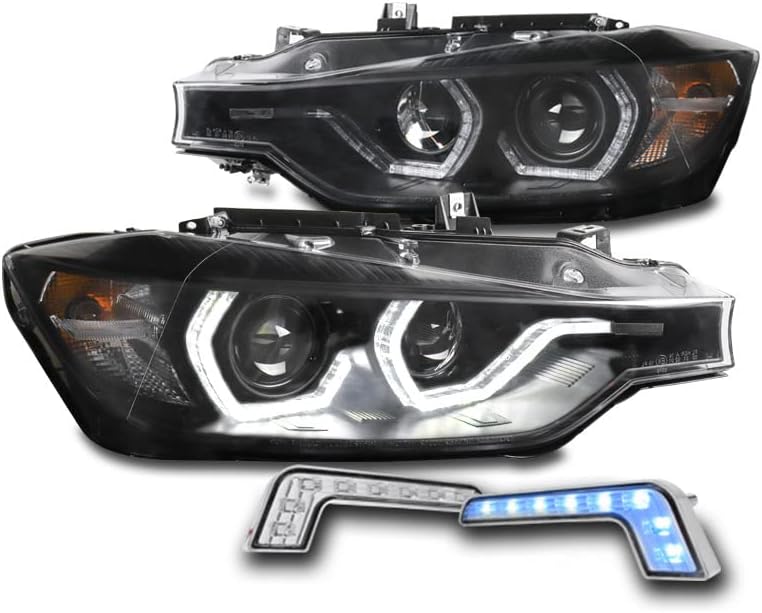 ZMAUTOPTS LED LIDADOS DE FARIÇOS DE PROJECIDO NEGRO COM DRL LED azul de 6,25 para 2012-2015 BMW 3-Série F30 Sedan 4dr