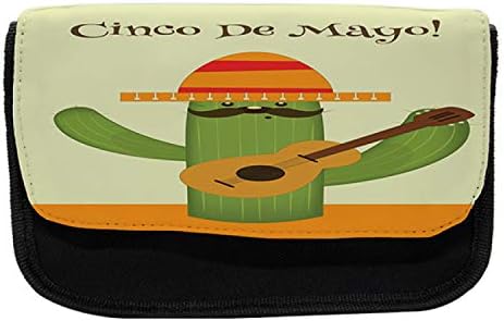 Caixa Lunarable Cinco de Mayo Lápis, Guitarra Cactus Man, Saco de lápis de caneta com zíper duplo, 8,5 x